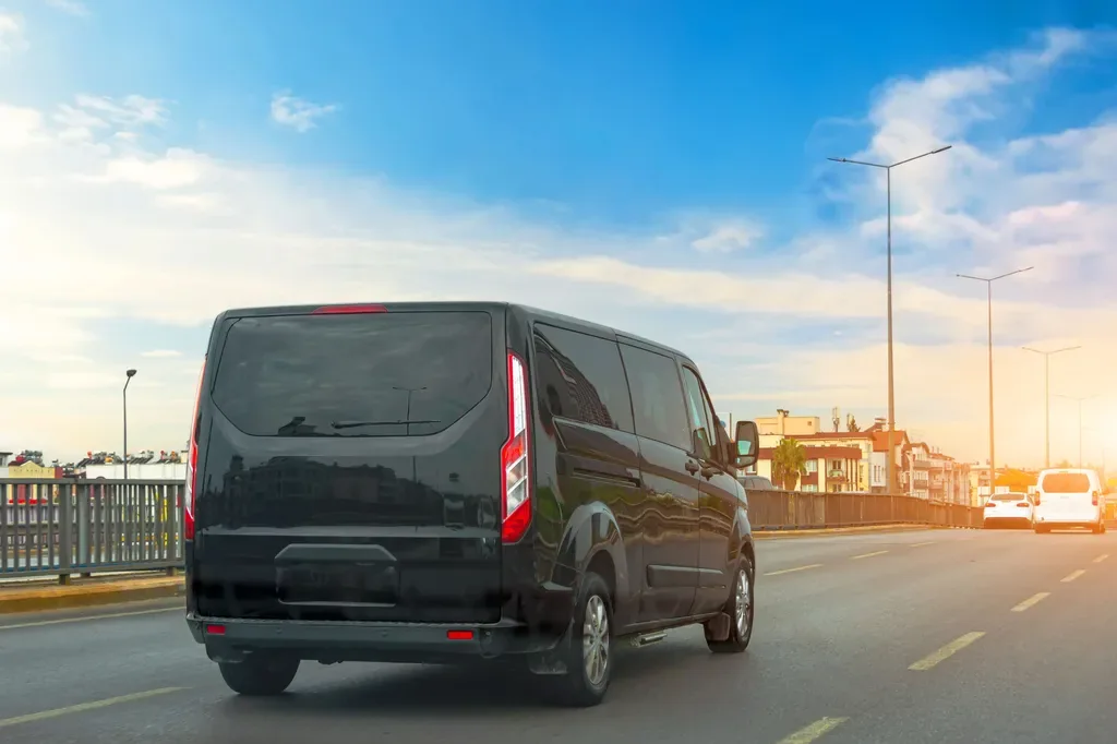 Private van on a long-distance transfer route